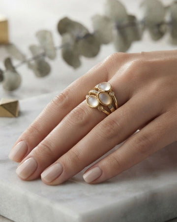 Gold-Plated Crystal Leaf Statement Ring