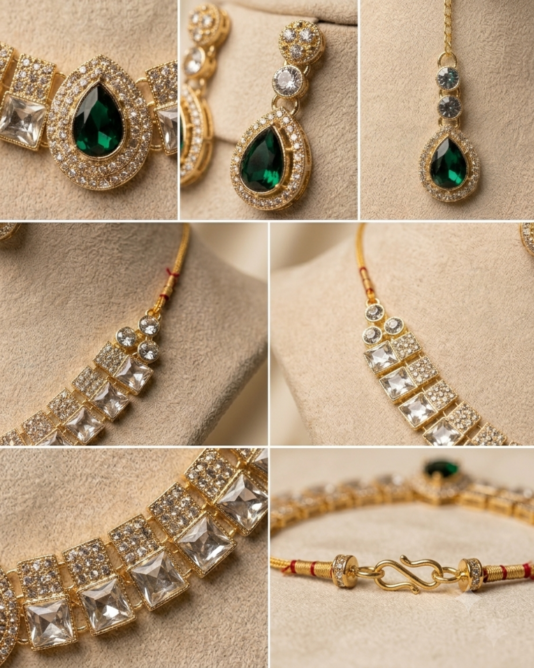 Royal Emerald Green Gold-Plated CZ Necklace & Earrings Set