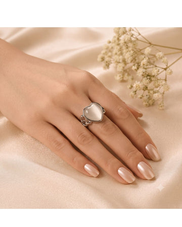 Silver-Plated Heart Stone Statement Ring