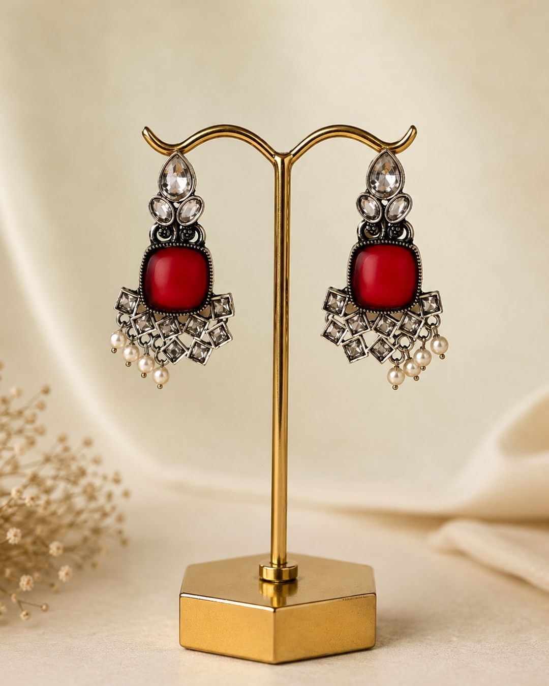 Ruby Noor Oxidized Silver & Pearl Statement Earrings