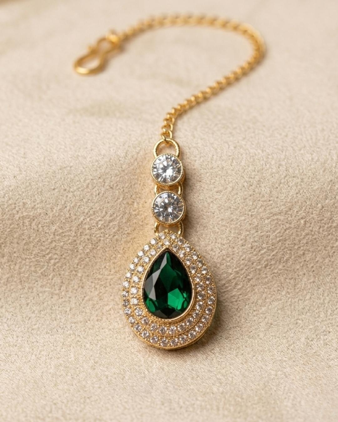 Royal Emerald Green Gold-Plated CZ Necklace & Earrings Set