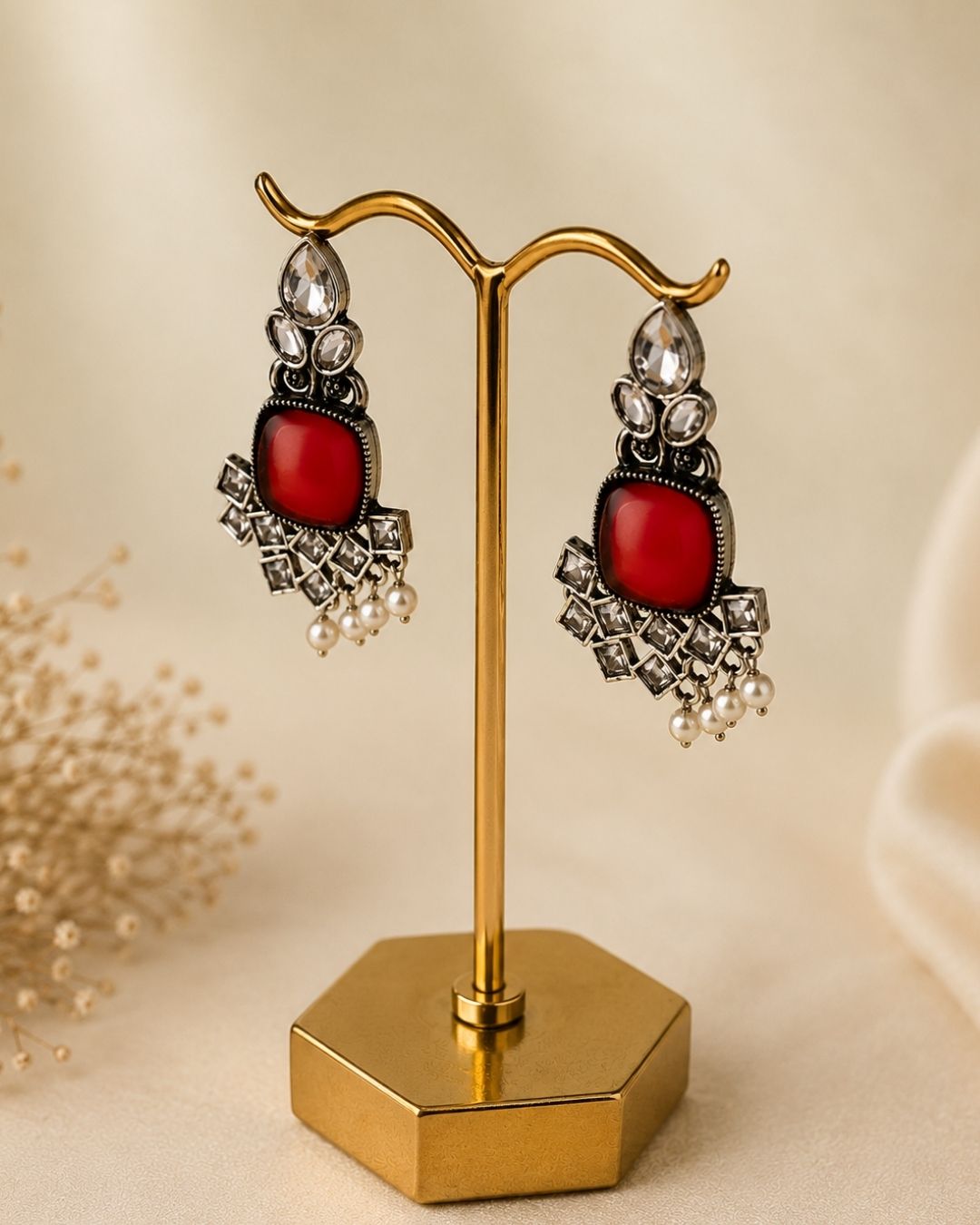 Ruby Noor Oxidized Silver & Pearl Statement Earrings