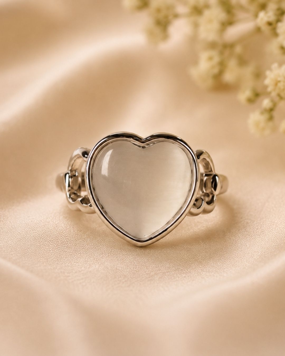 Silver-Plated Heart Stone Statement Ring
