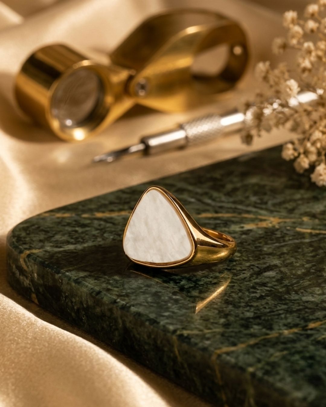 Elegant White Mother of Pearl Statement Ring