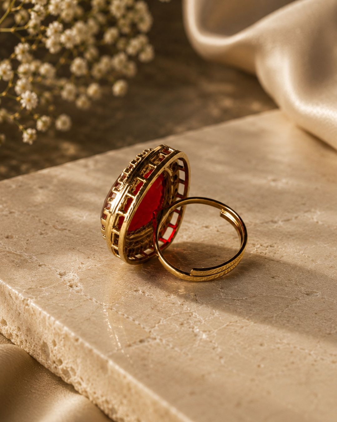 Royal Ruby Red American Diamond Statement Ring