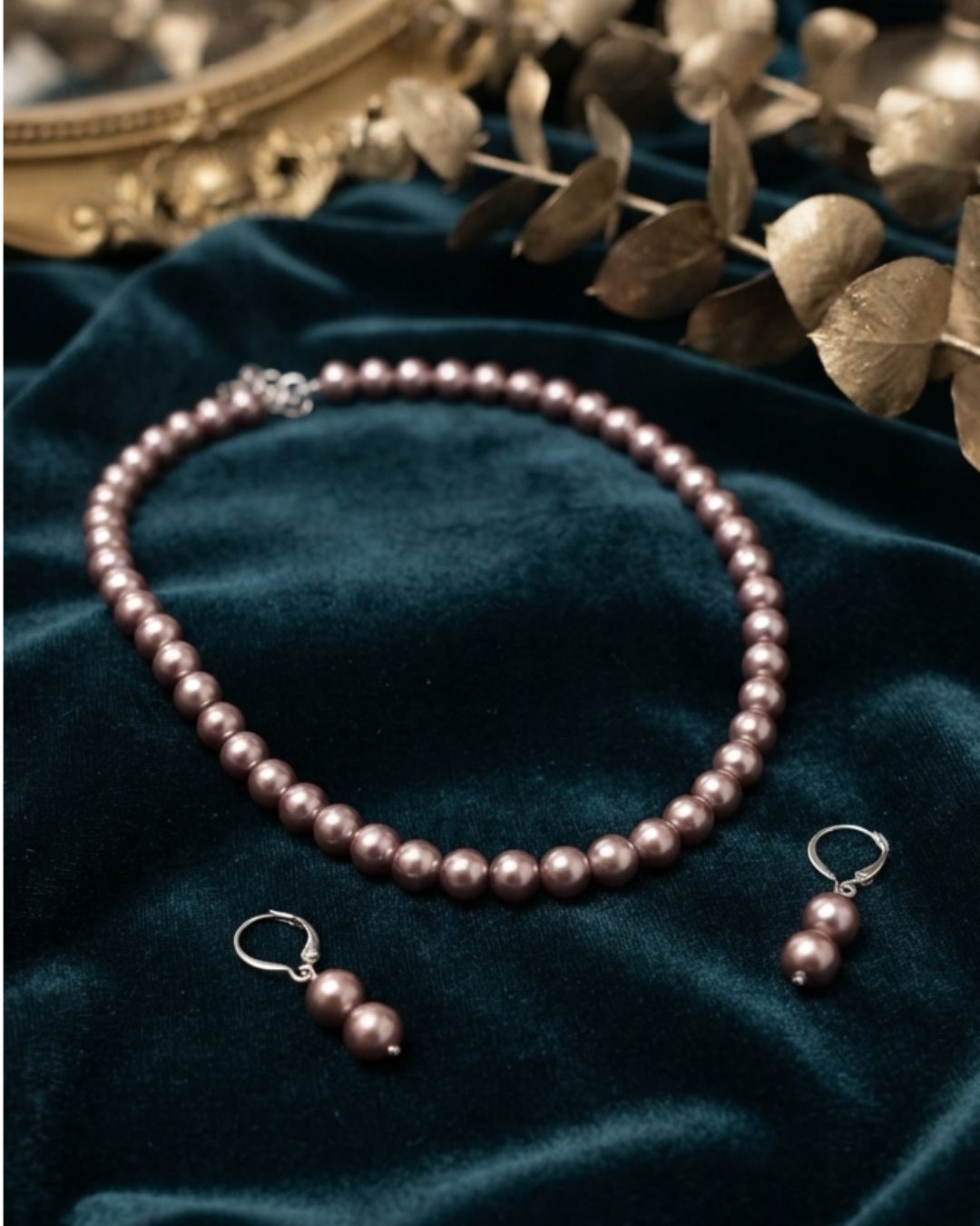 Elegant Rose  Gold Pearl  Jewelry Set