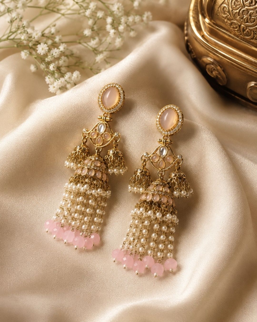 Royal pink Pearl Drop Jhumka
