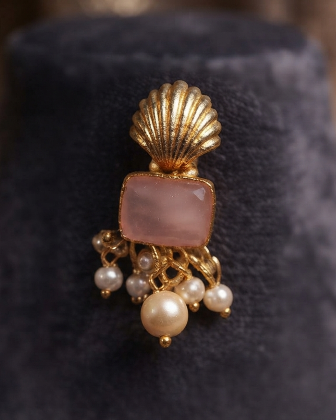 Blush Pink & Antique Gold Kundan Statement Necklace Set