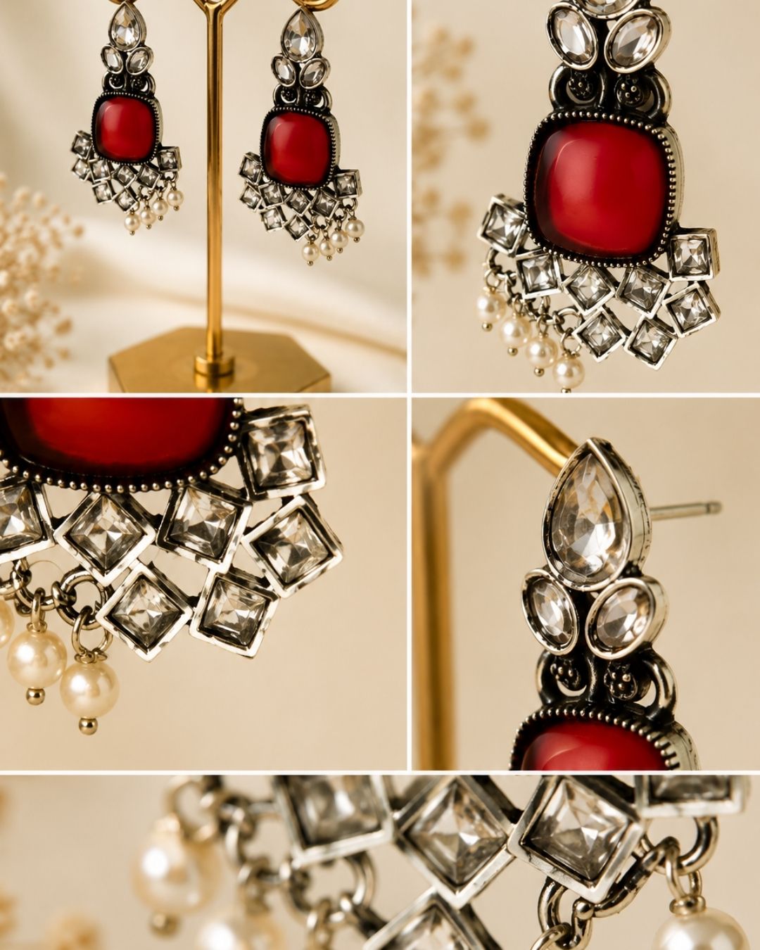 Ruby Noor Oxidized Silver & Pearl Statement Earrings