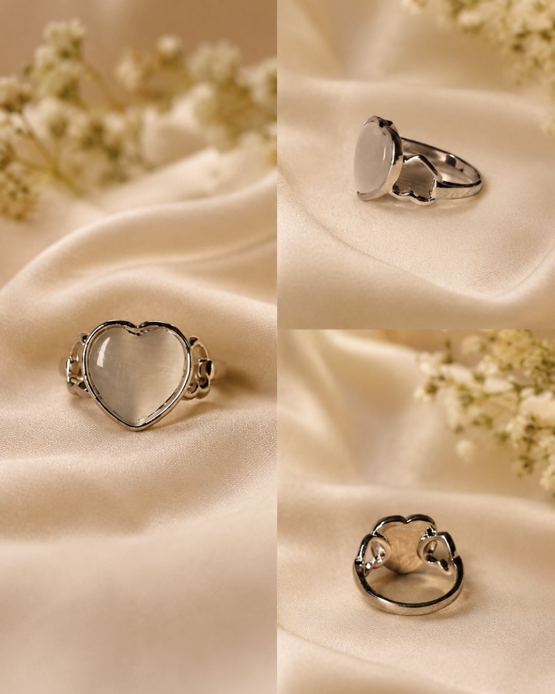 Silver-Plated Heart Stone Statement Ring