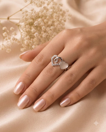 Silver-Plated Double Heart Statement Ring
