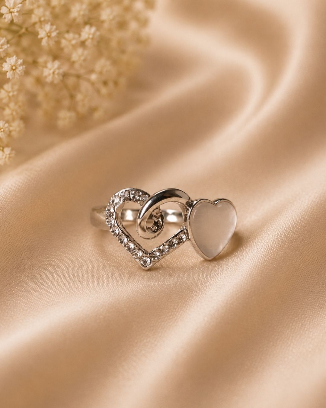 Silver-Plated Double Heart Statement Ring
