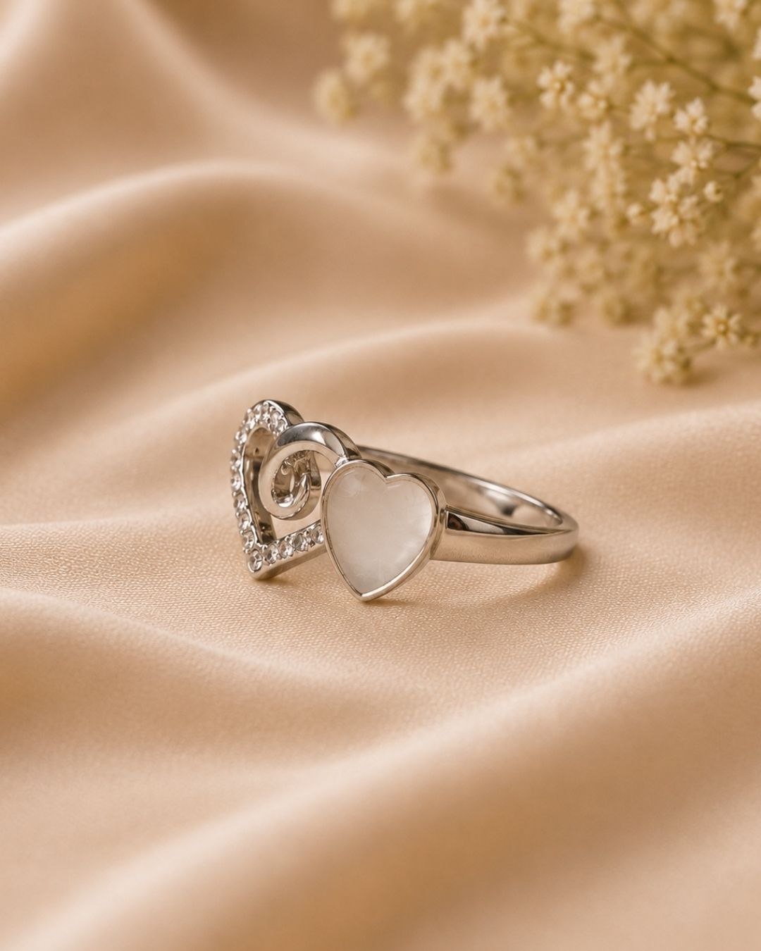 Silver-Plated Double Heart Statement Ring