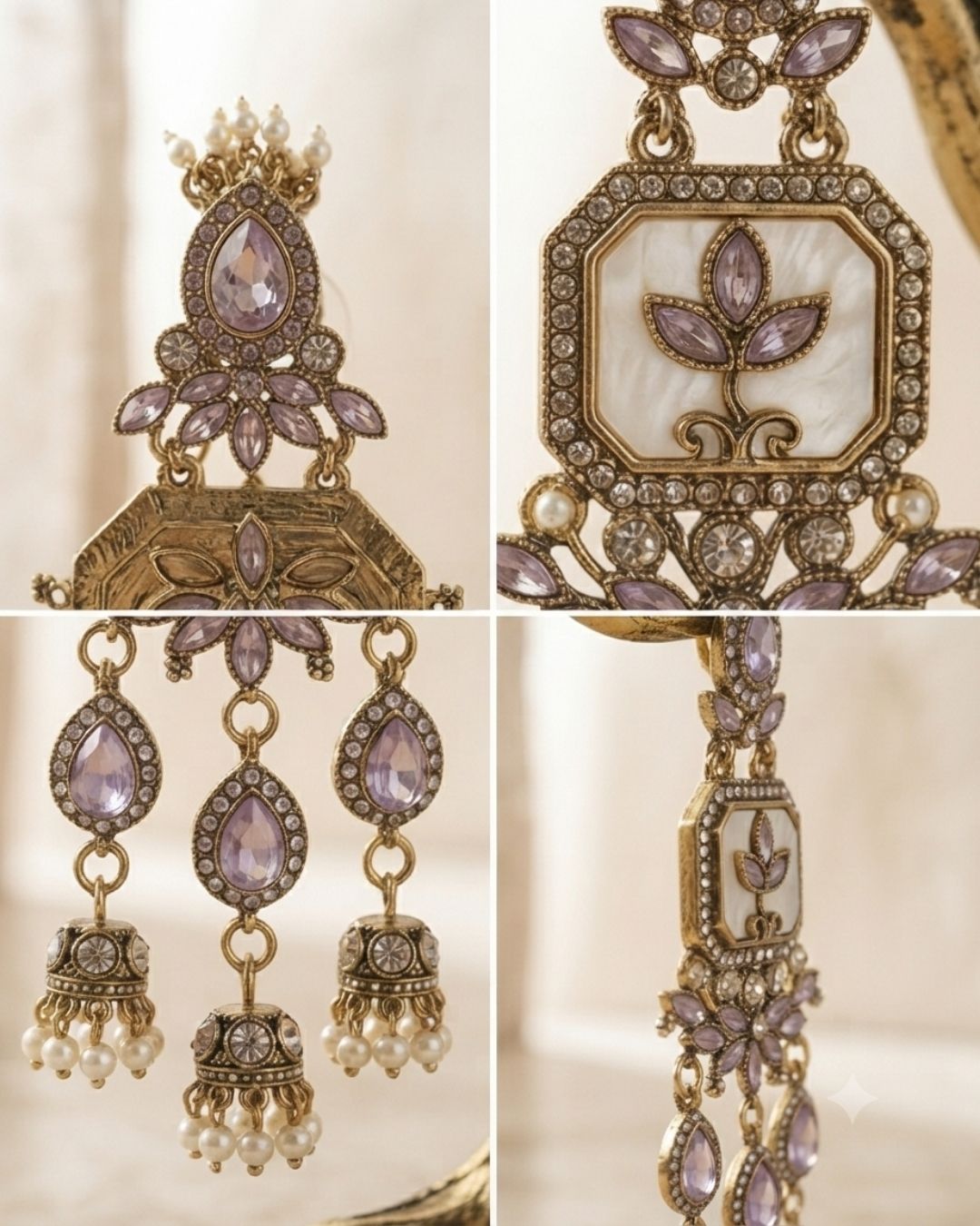 Noor Jharokha Antique Gold Kundan Chandelier Earrings