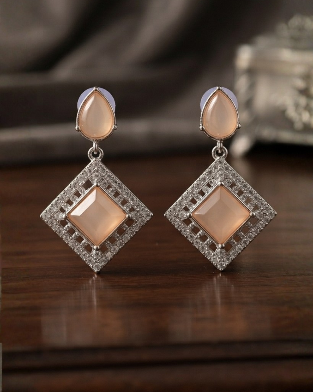 Elegant Rose Gold White Crystal Necklace & Earrings Set