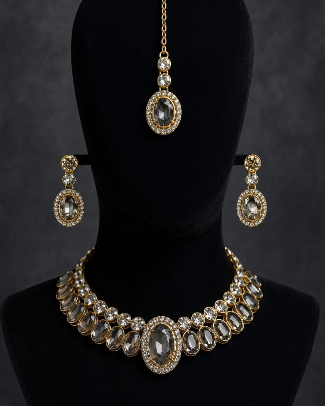 Royal Champagne Gold-Plated American Diamond Necklace & Earrings Set