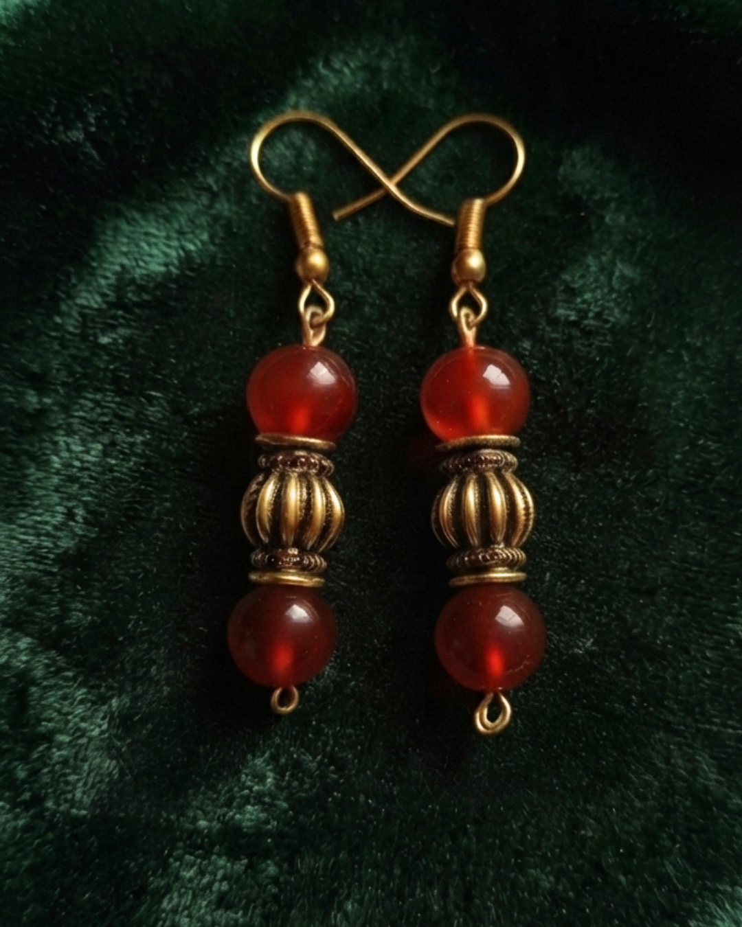 Antique Gold Pendant Necklace with Red Beads