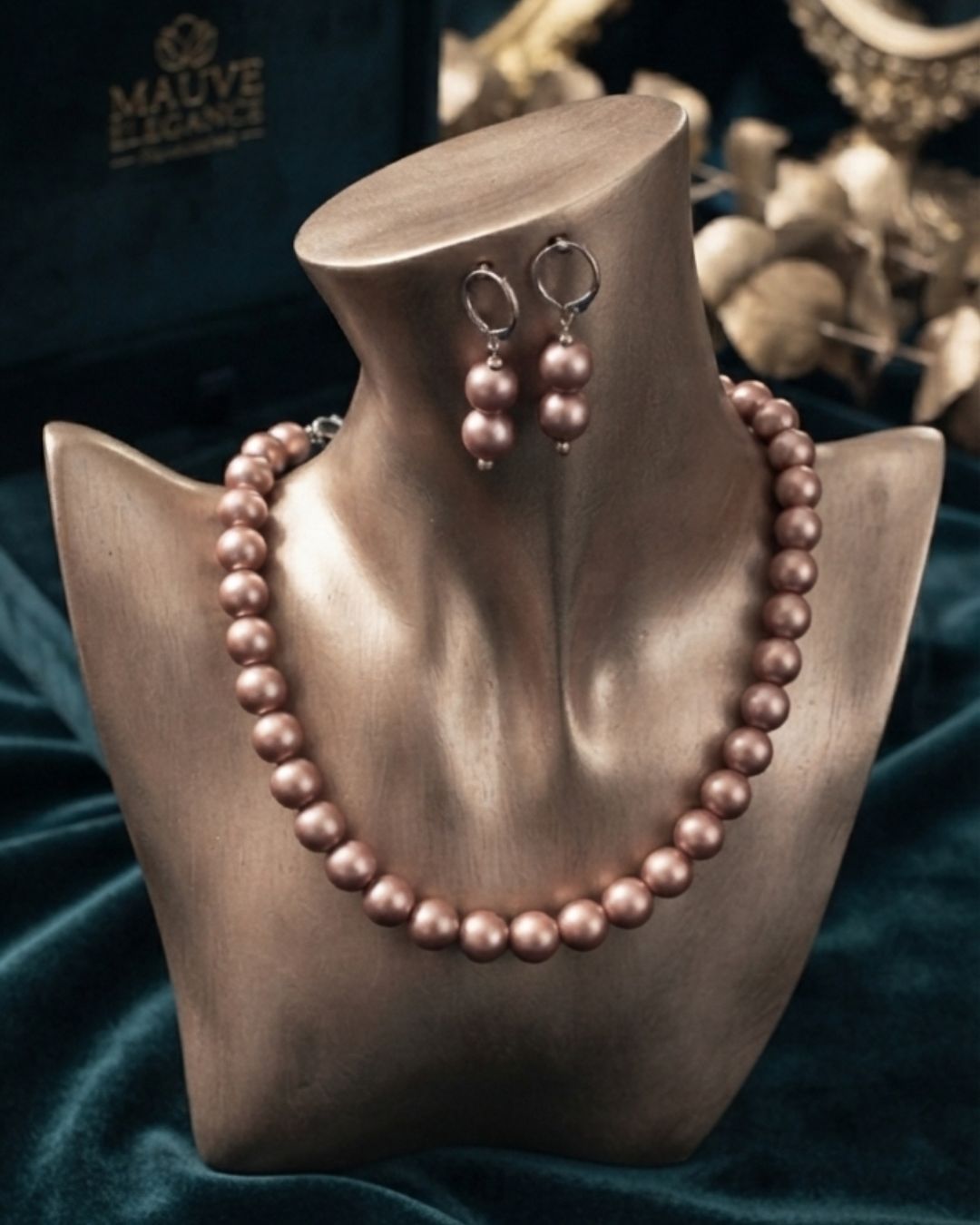 Elegant Rose  Gold Pearl  Jewelry Set