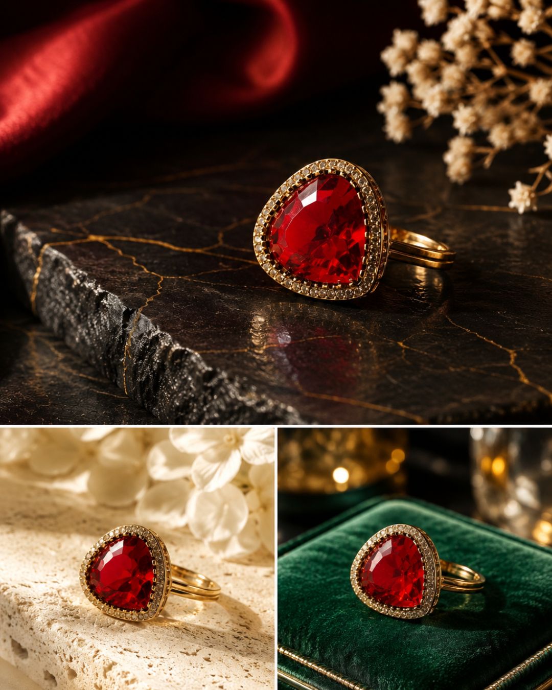 Royal Ruby Red American Diamond Statement Ring