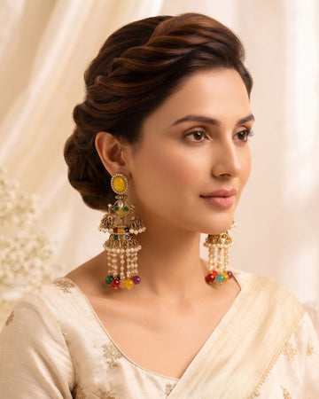 Royal multicolor Pearl Drop Jhumka