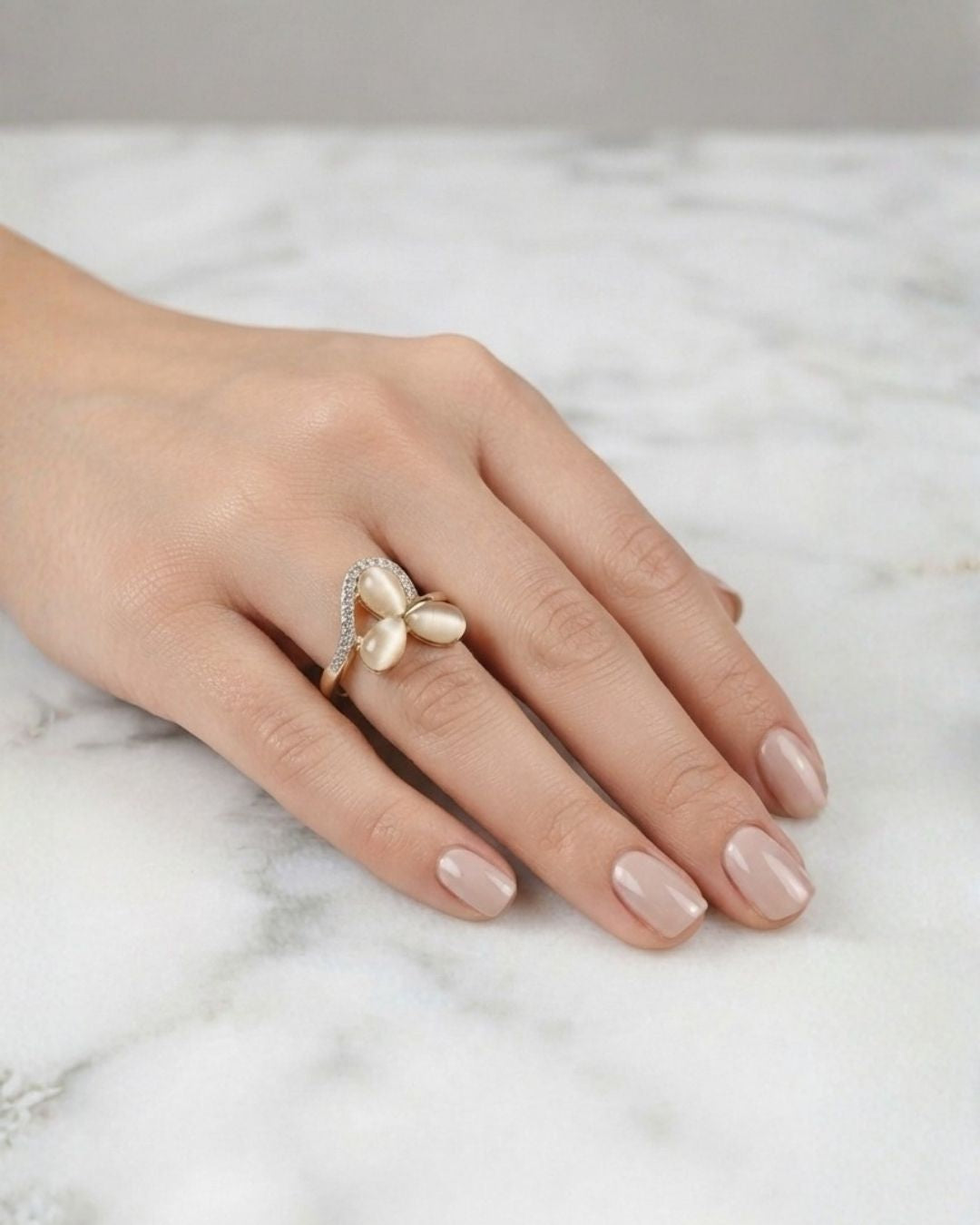 Elegant Twin Pearl Open Ring Gold
