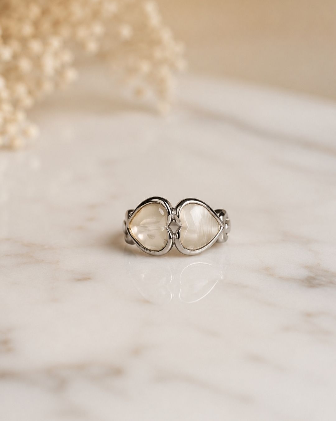Silver-Plated Butterfly Pearl Statement Ring