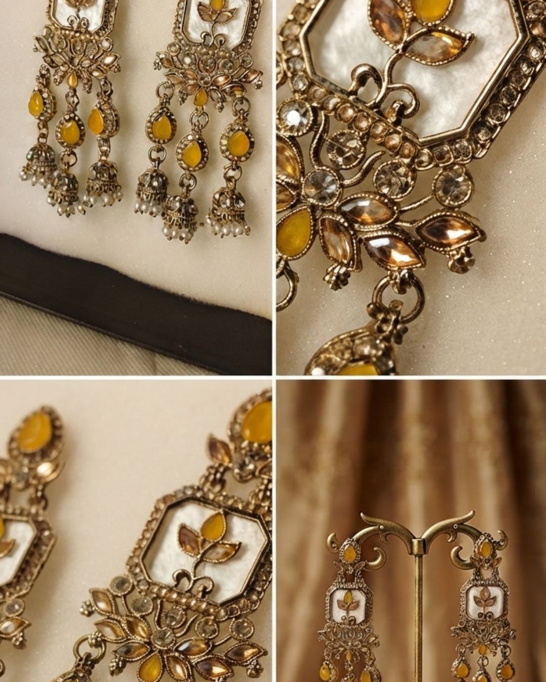 Noor Mahal Antique white & yellow Floral Chandelier Earrings
