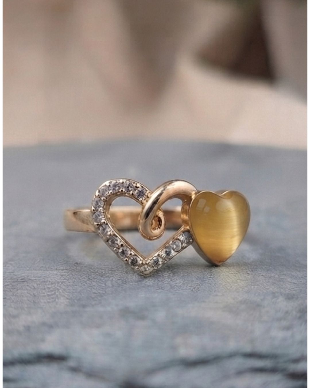 Golden Heart Charm Statement Ring
