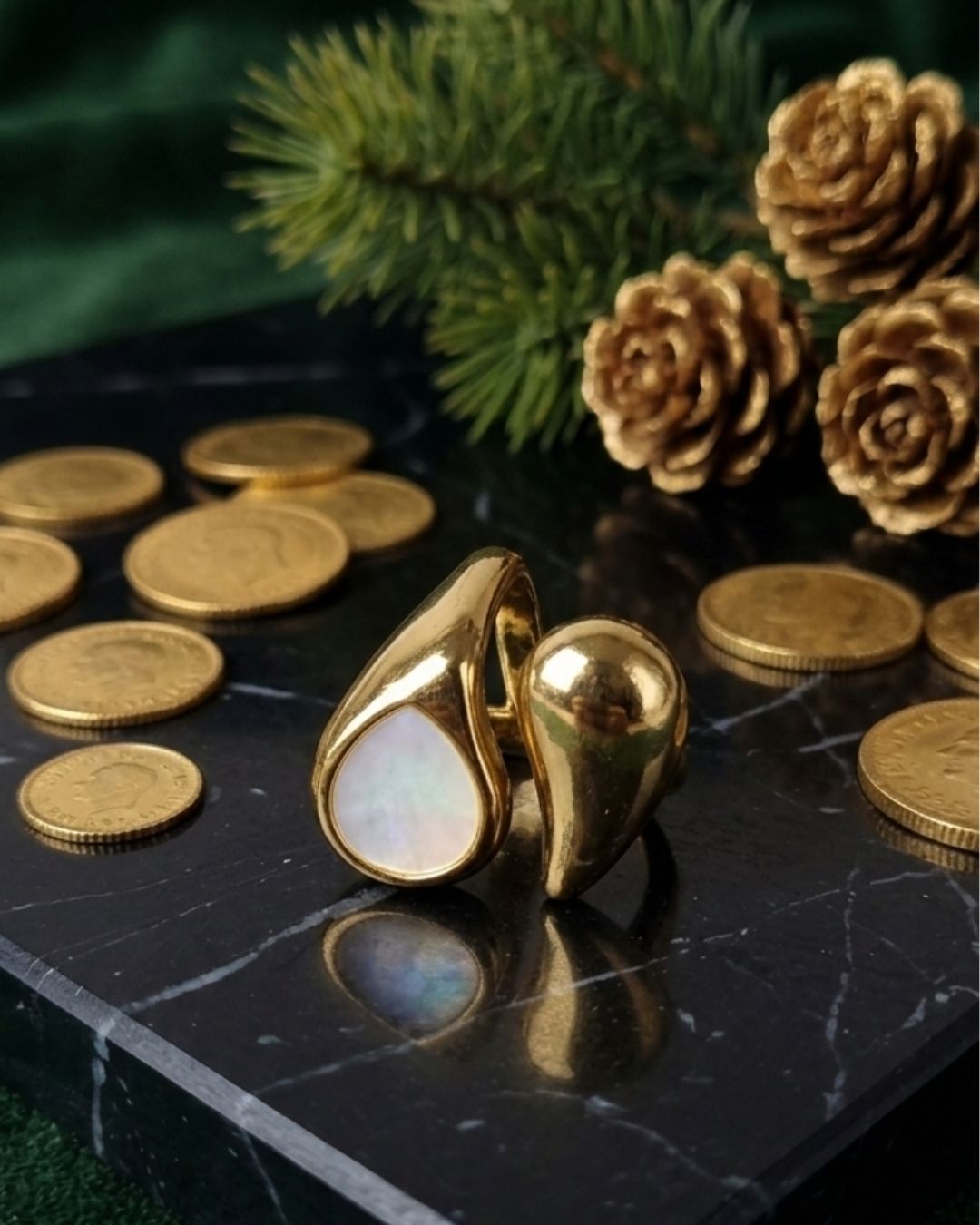 Elegant Gold Mother of Pearl Statement Ring