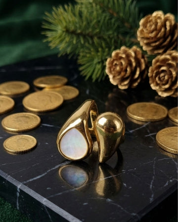 Elegant Gold Mother of Pearl Statement Ring
