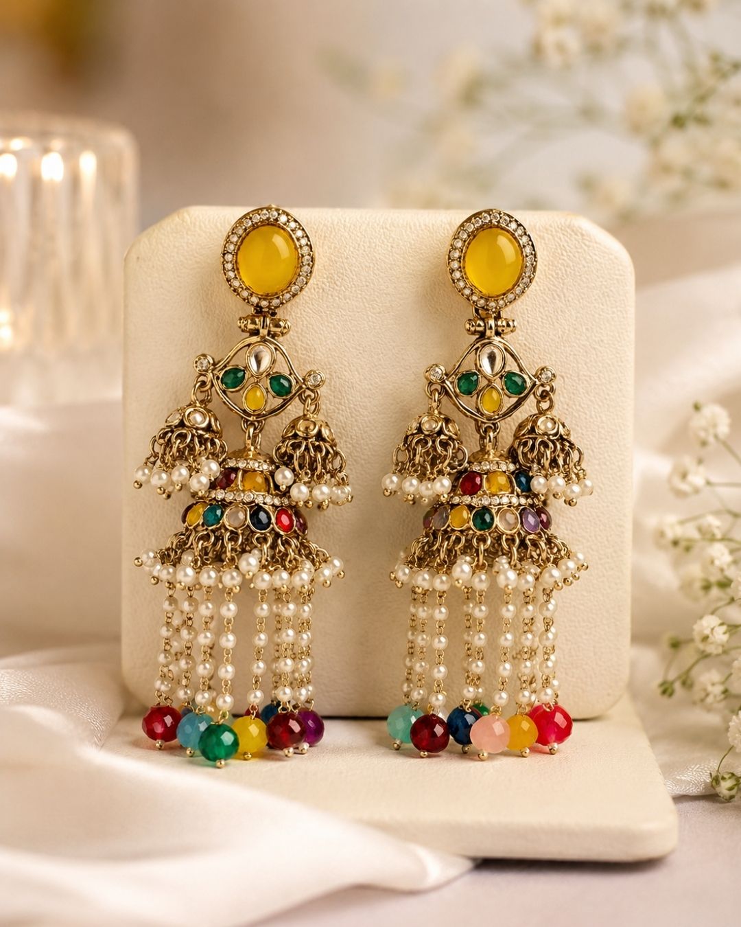 Royal multicolor Pearl Drop Jhumka
