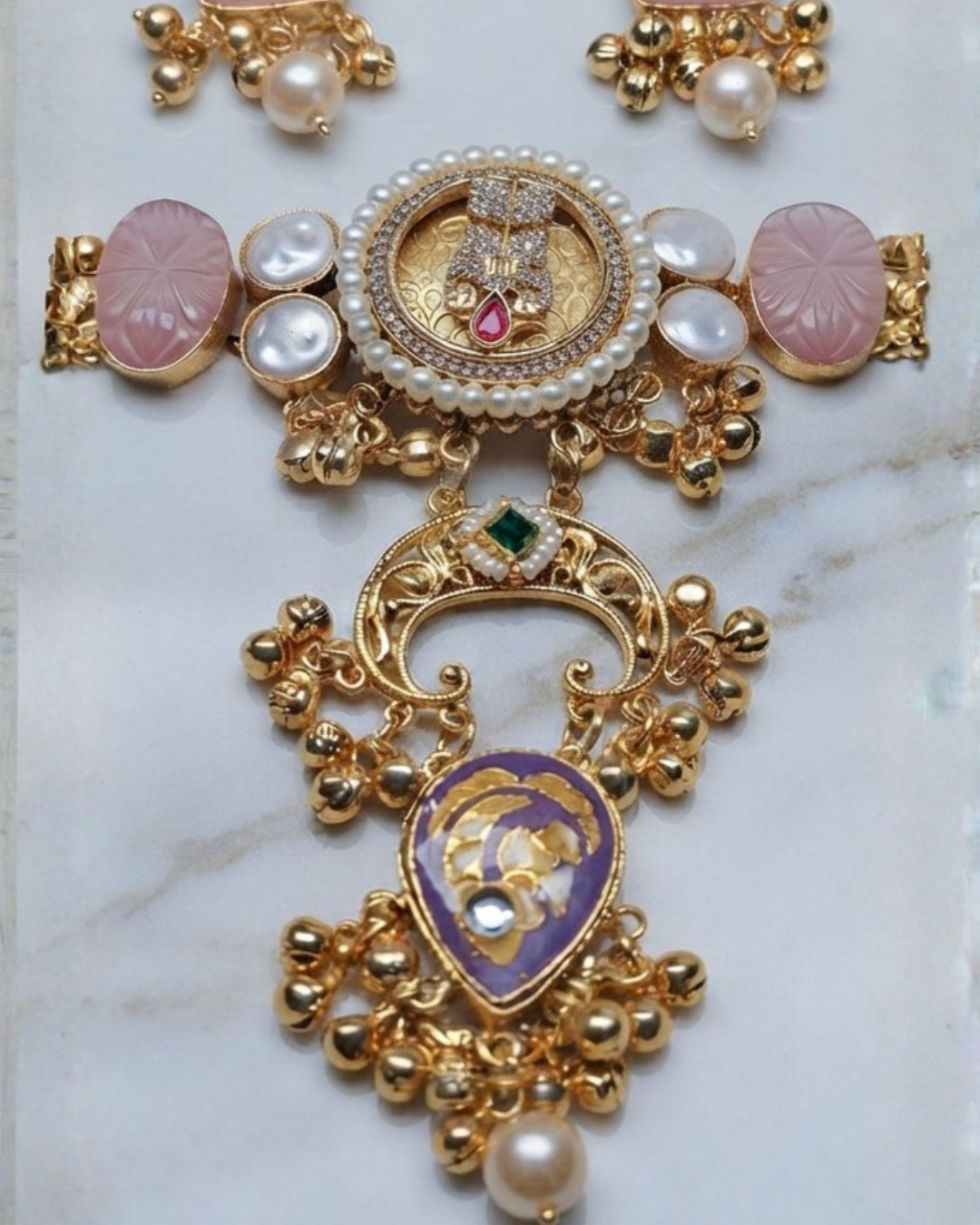 Blush Pink & Antique Gold Kundan Statement Necklace Set