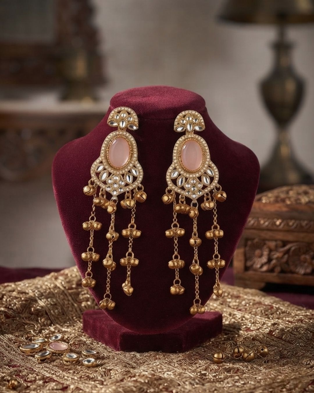 Ivory White & pink Chandelier Earrings