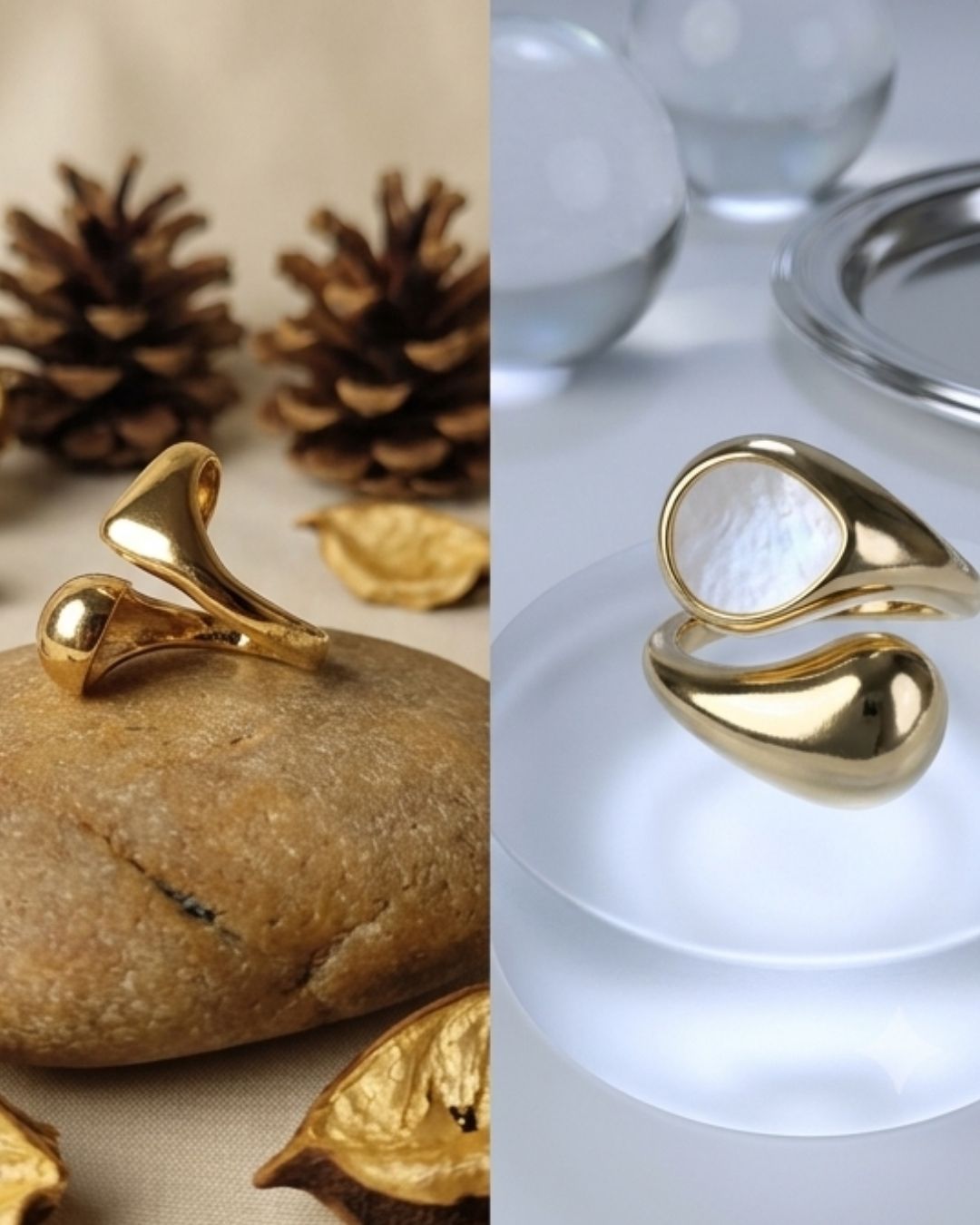 Elegant Gold Mother of Pearl Statement Ring