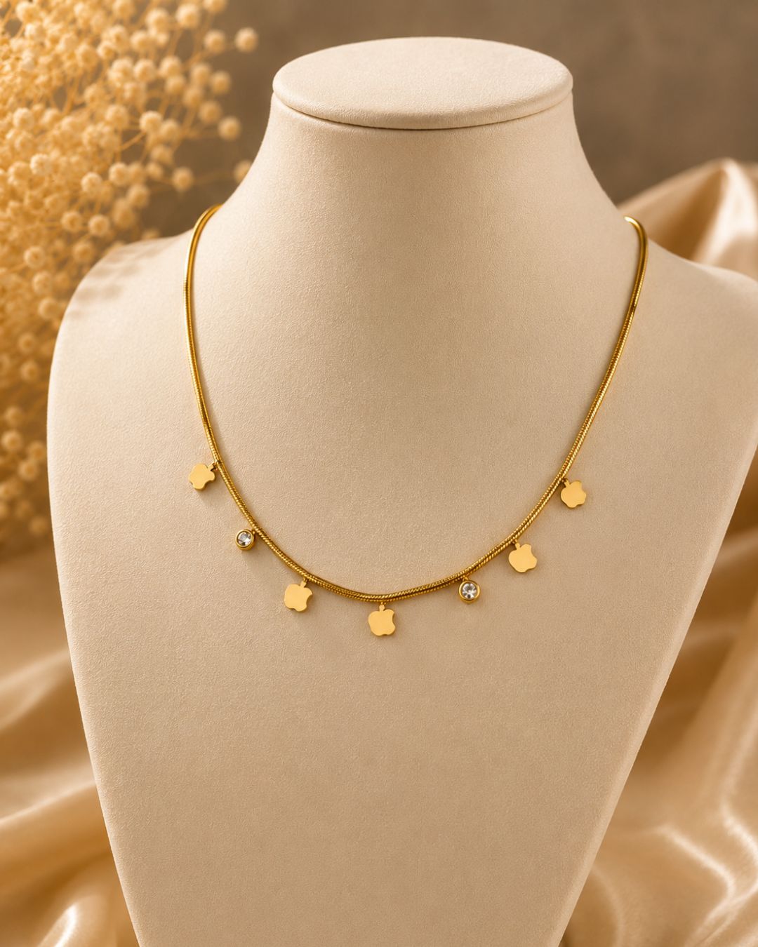 Gold-Plated Heart Charm Station Necklace