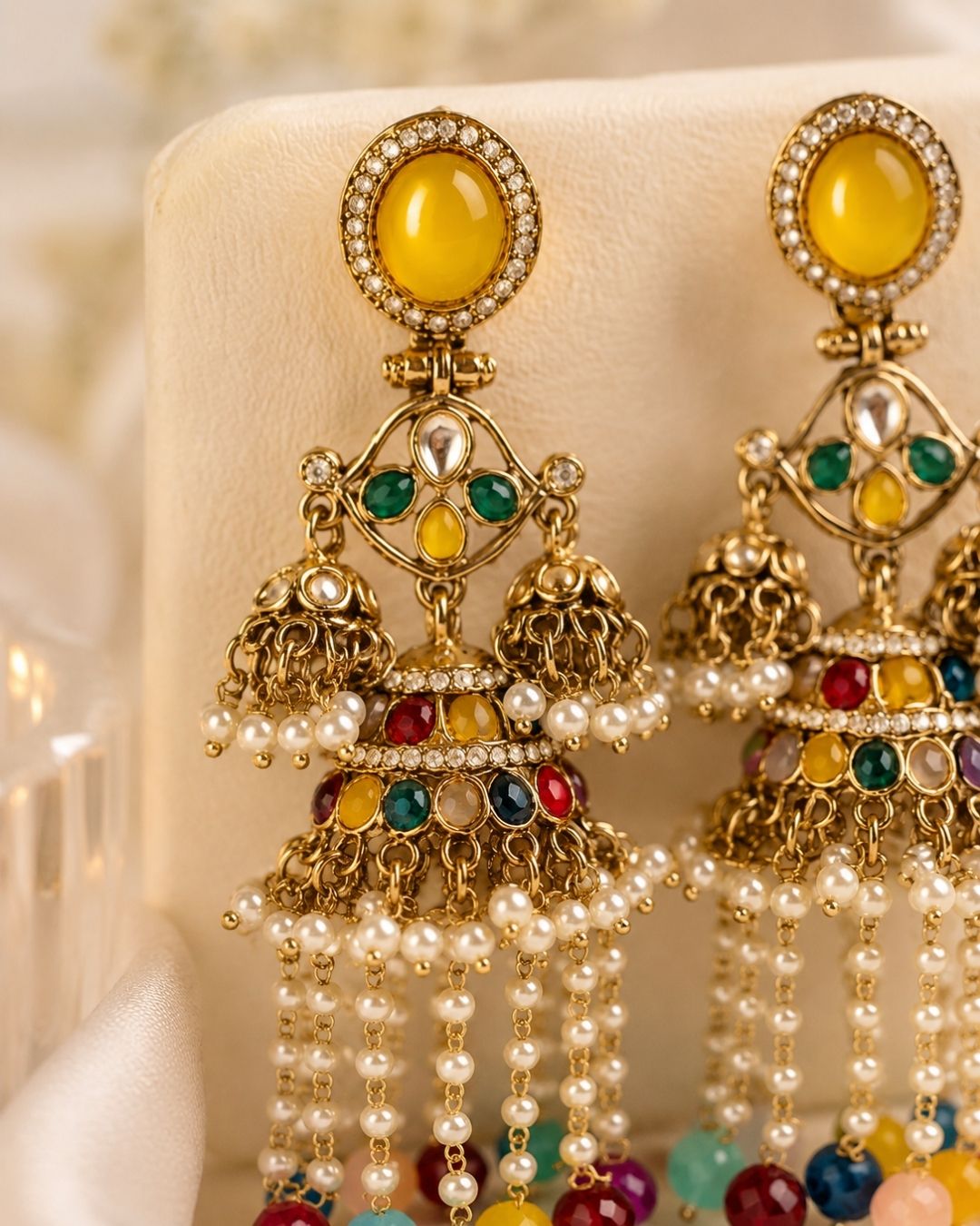 Royal multicolor Pearl Drop Jhumka