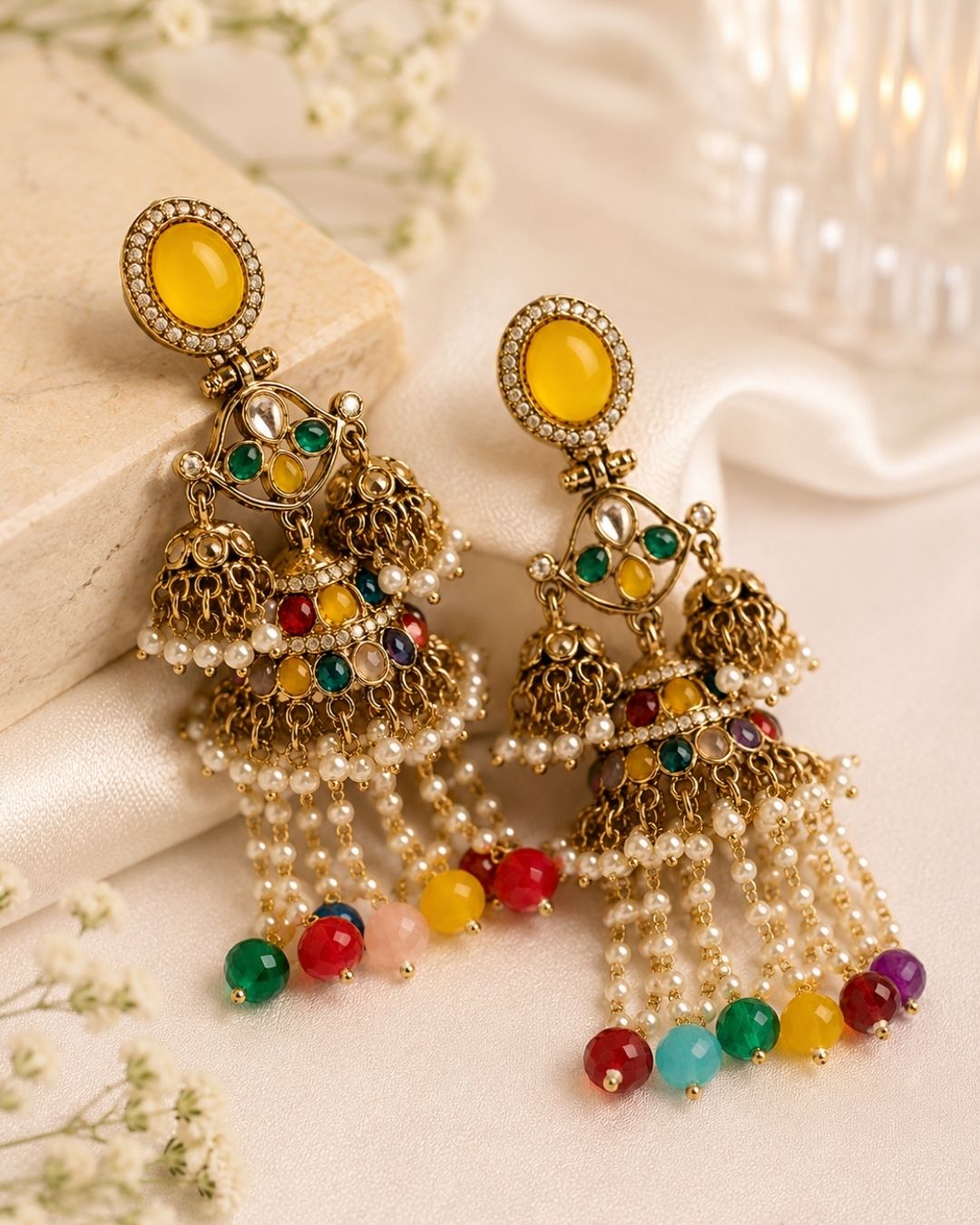 Royal multicolor Pearl Drop Jhumka
