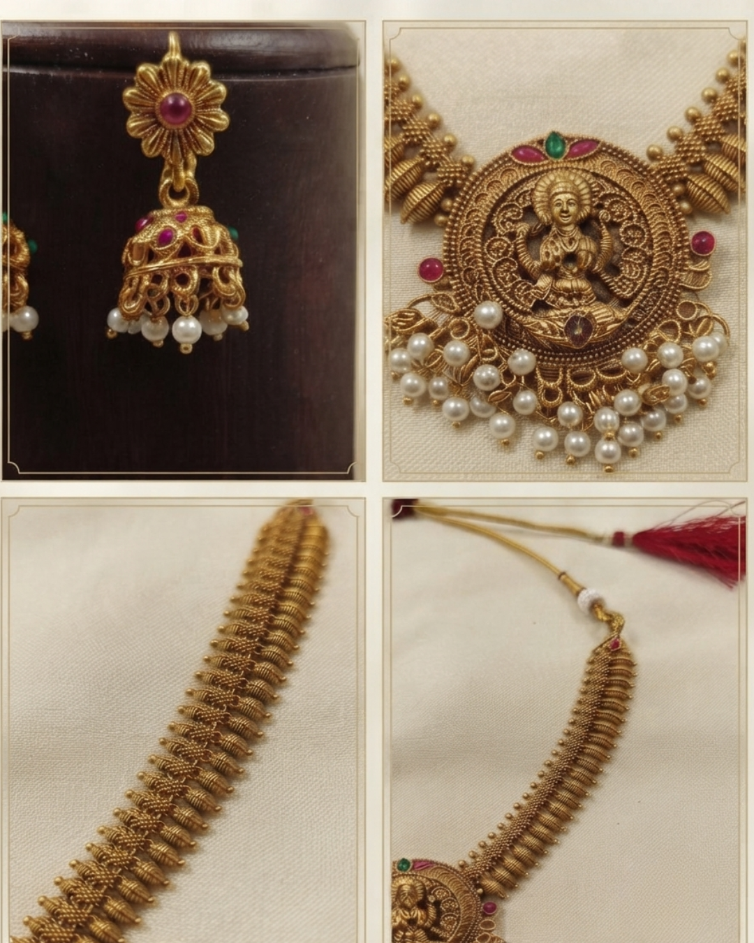 Blush Pink Antique Gold Temple Jewellery Necklace Set