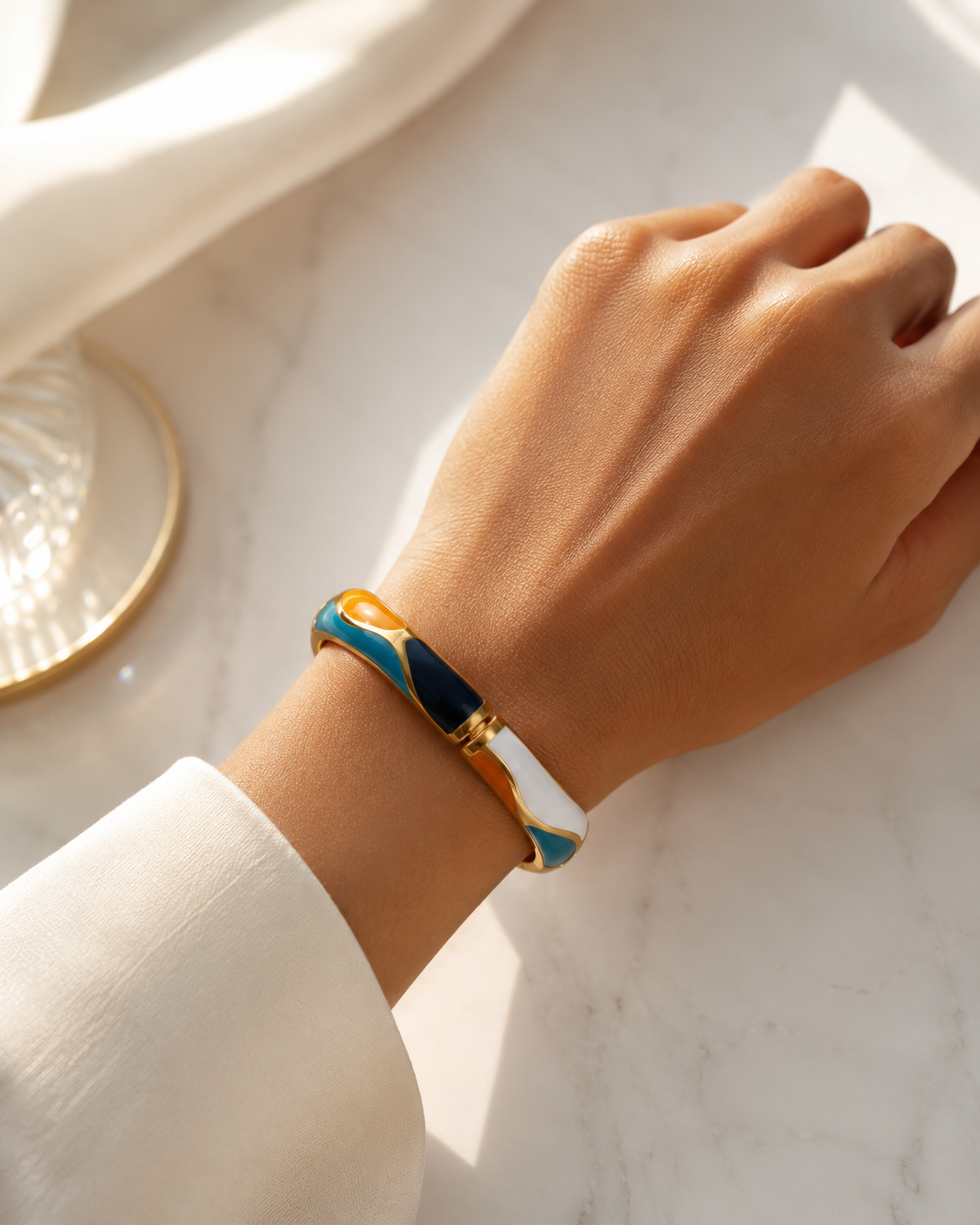 Gold-Plated Turquoise Enamel Cuff Bracelet