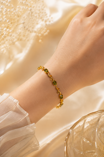 Gold-Plated Green Crystal Charm Bracelet
