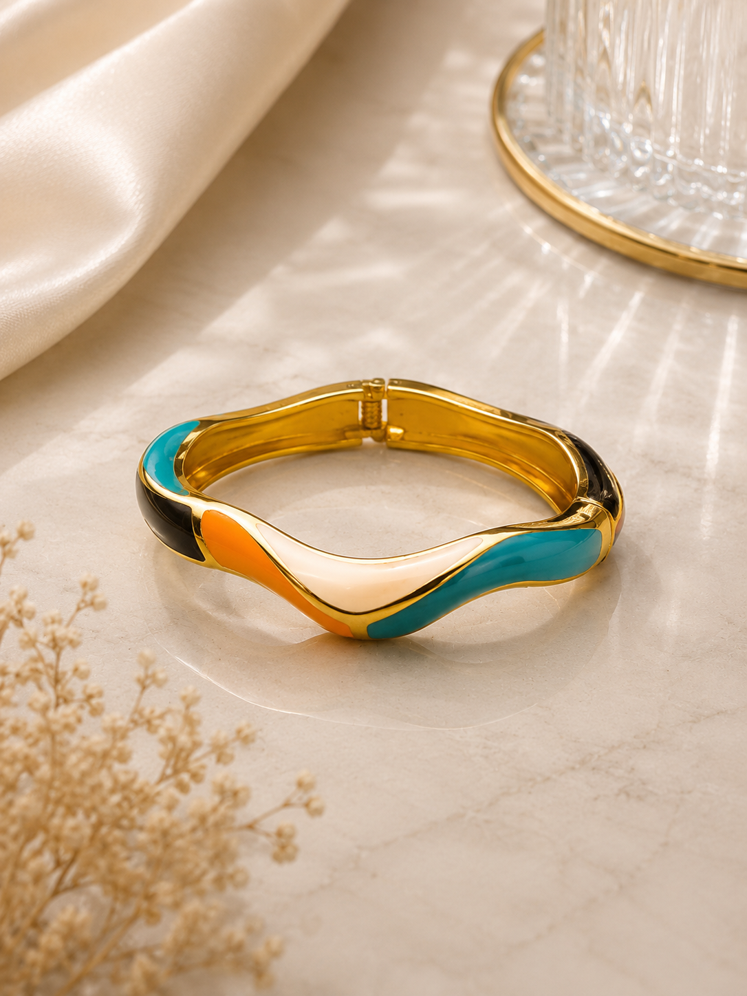 Gold-Plated Turquoise Enamel Cuff Bracelet
