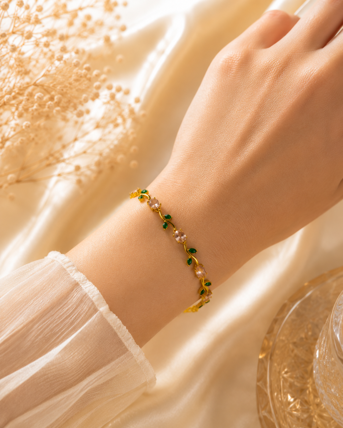 Gold-Plated Amber Crystal Beaded Bracelet