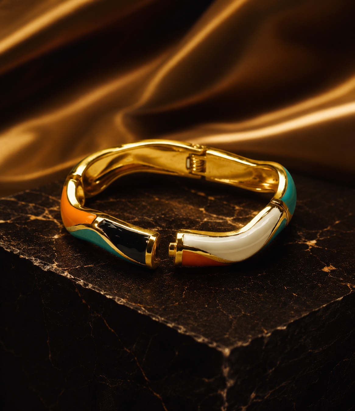 Gold-Plated Turquoise Enamel Cuff Bracelet
