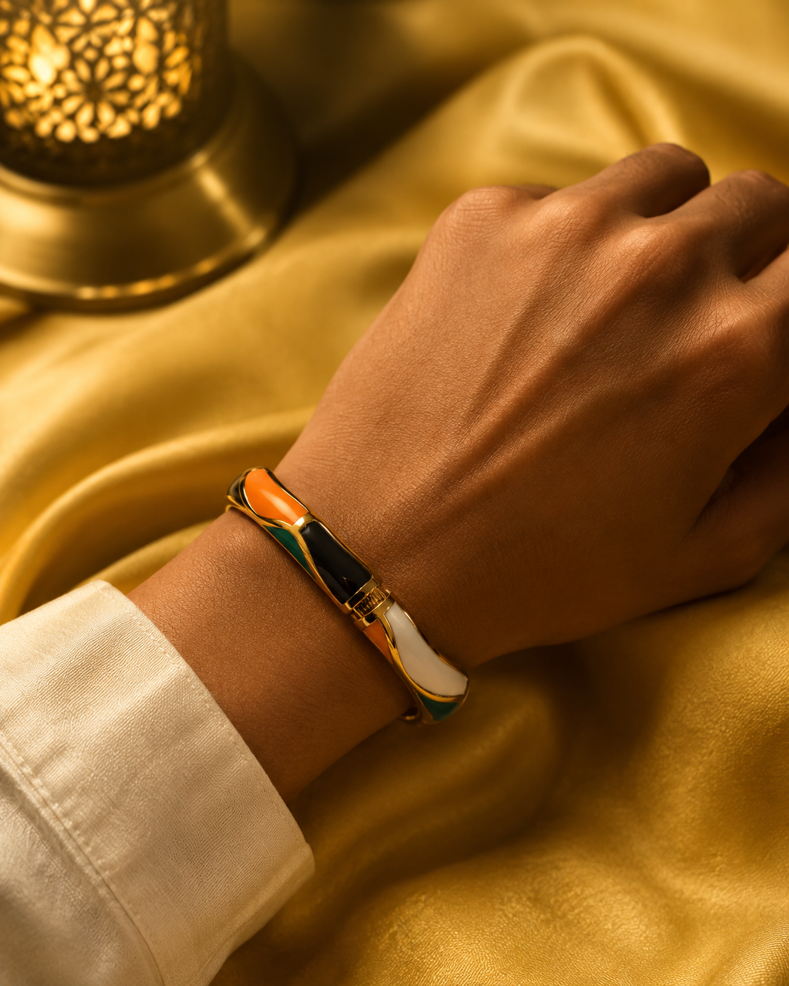Gold-Plated Turquoise Enamel Cuff Bracelet