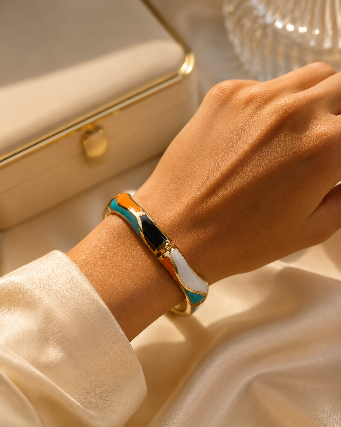 Gold-Plated Turquoise Enamel Cuff Bracelet