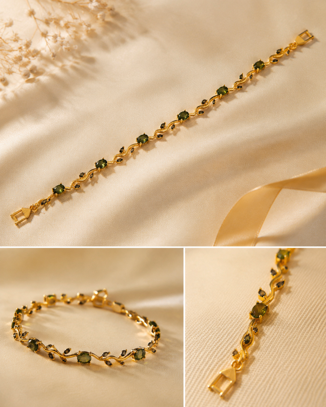 Gold-Plated Amber Crystal Beaded Bracelet