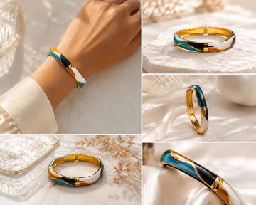 Gold-Plated Turquoise Enamel Cuff Bracelet