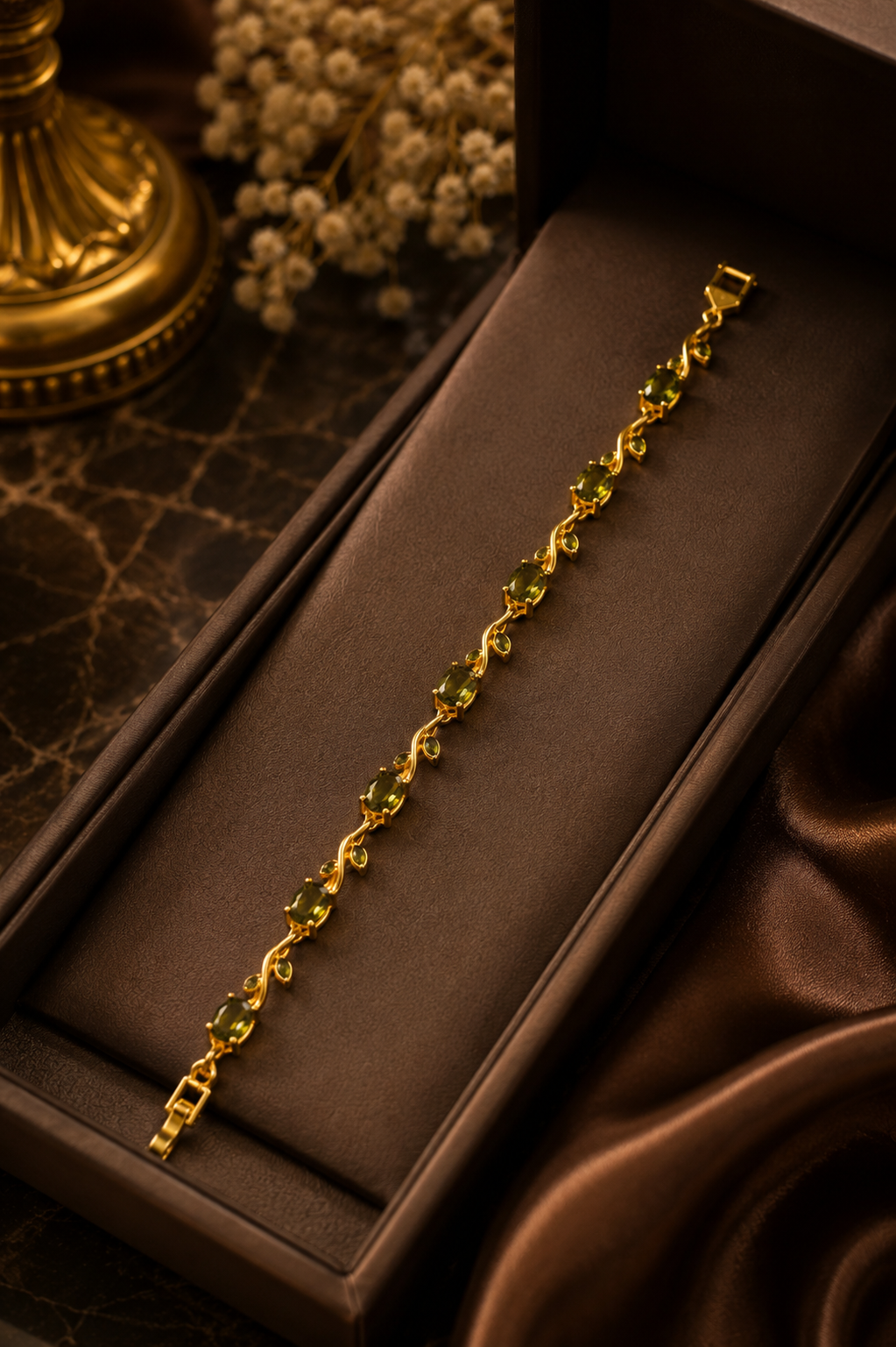 Gold-Plated Green Crystal Charm Bracelet
