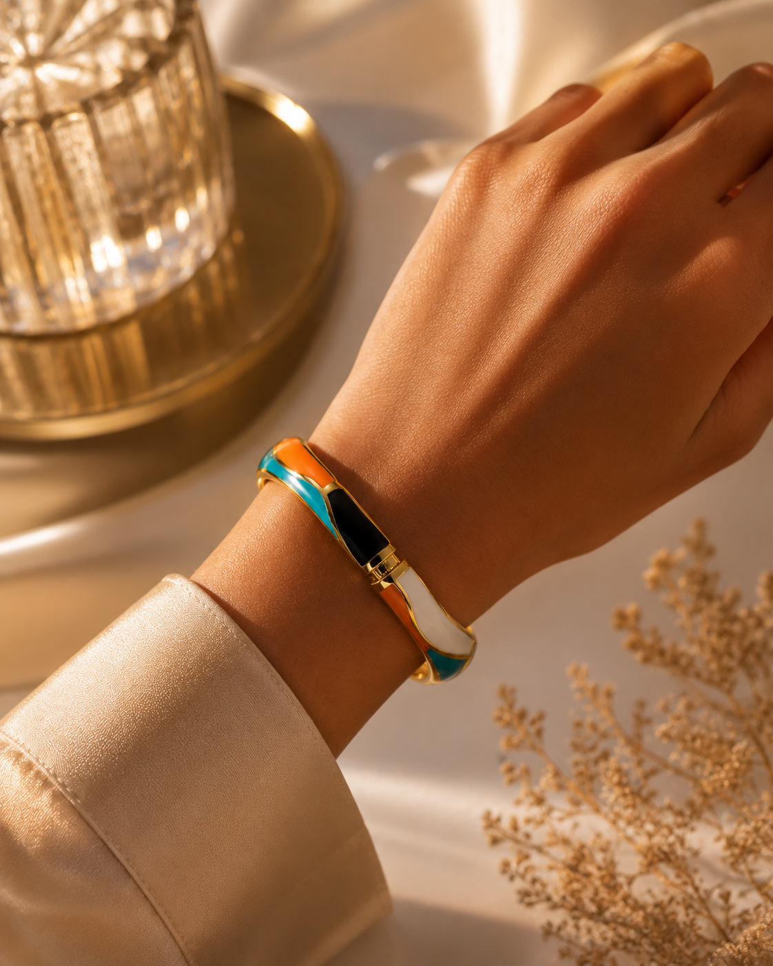 Gold-Plated Turquoise Enamel Cuff Bracelet