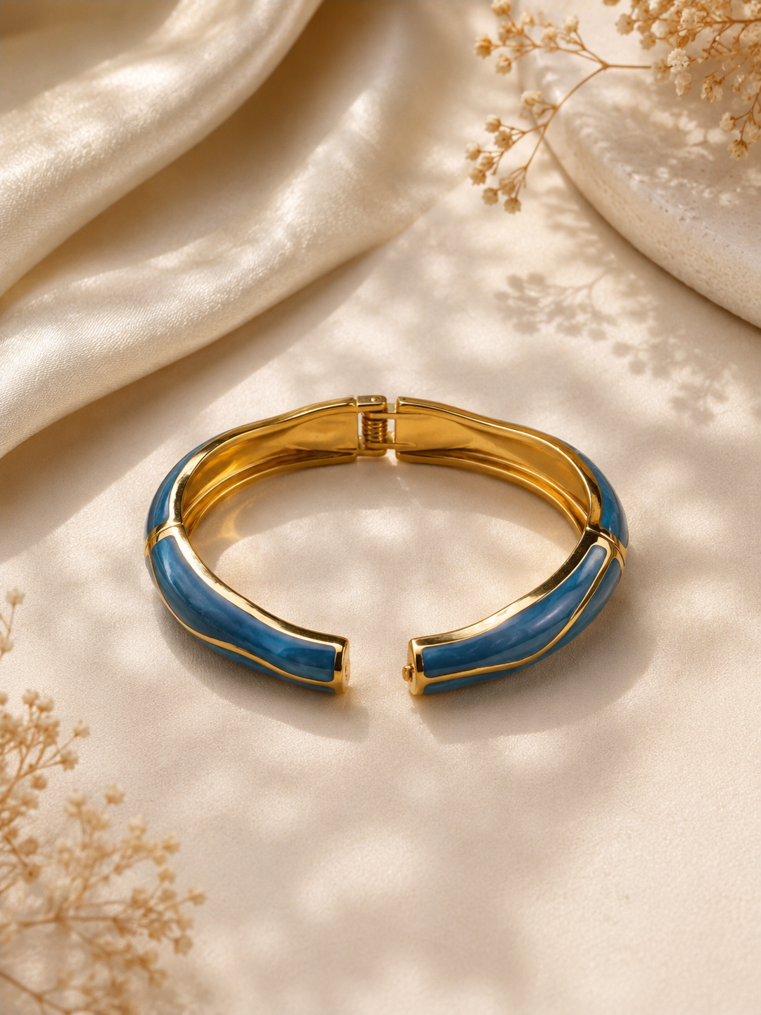 Gold-Plated Turquoise Enamel Wave Cuff Bracelet